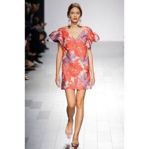 Badgley Mischka Designer Runway Floral Short Sleeve Cocktail Dress Women 2